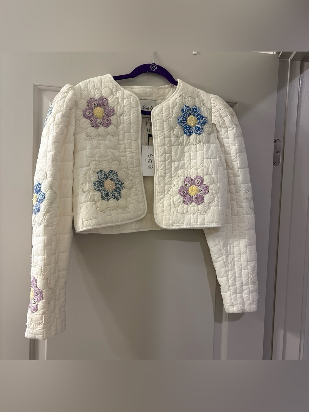 Sea NY White Quilted Floral Cropped Jacket